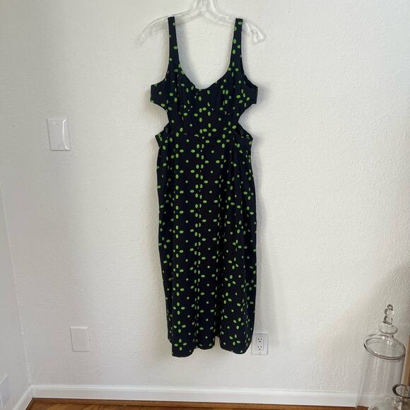NWOT TOPSHOP Women's Cut Out Spot Pinny Dress In Green & Black - Sz 10 - Picture 6 of 11